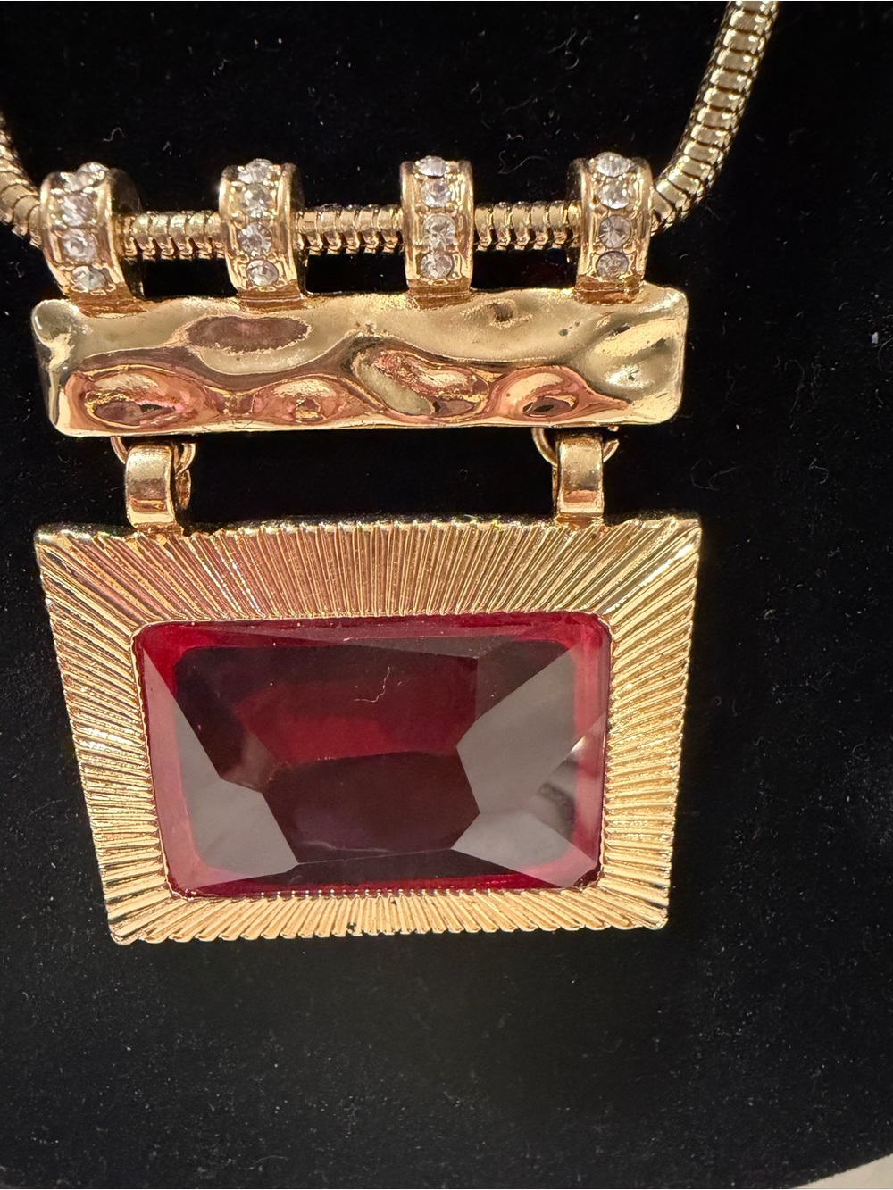 Authentic Vintage Amrita Singh Geometric Ruby Red Statement Necklace Gold Tone